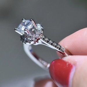 Ladies 1.40ctw Diamond Engagement Ring .925 Solid Sterling Silver